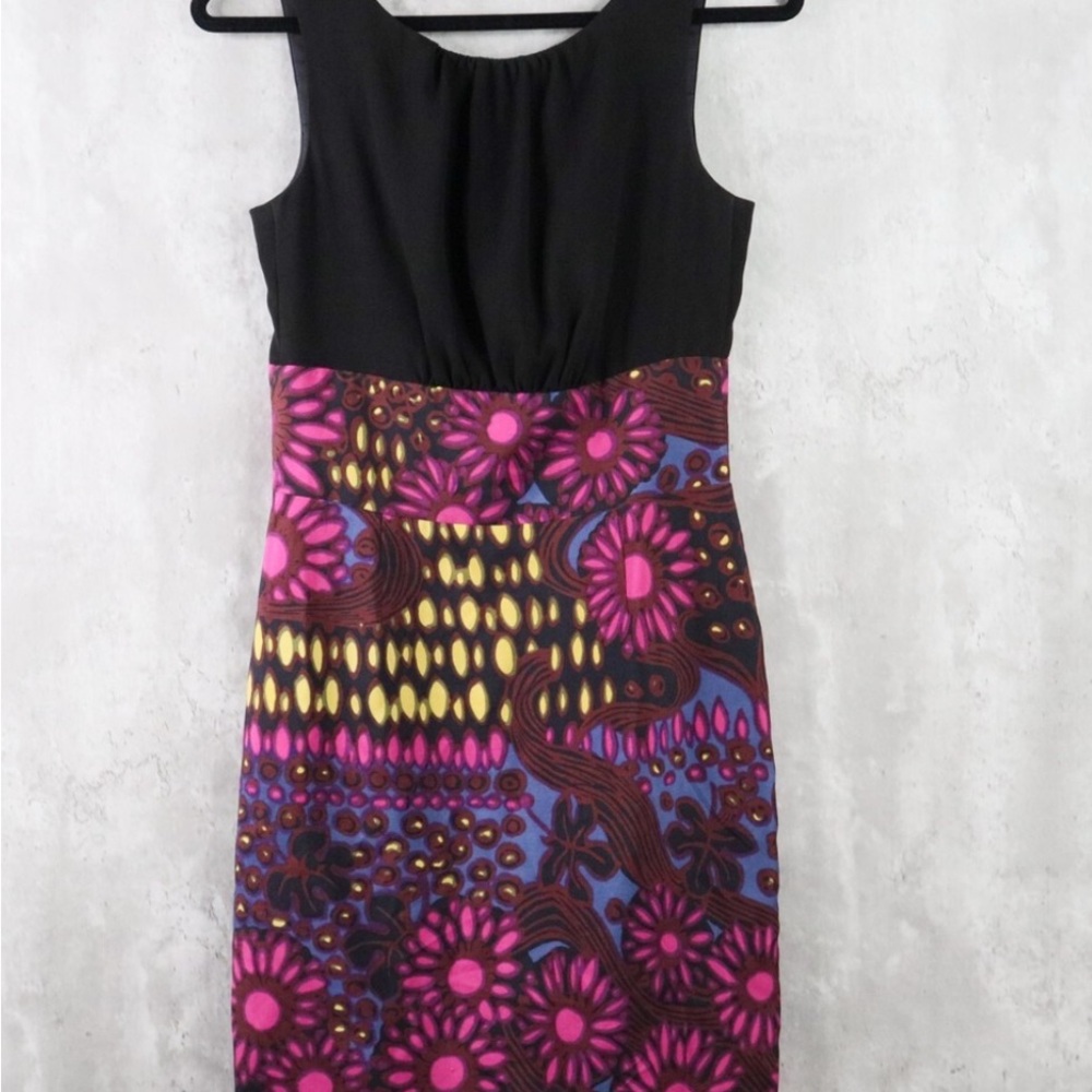 Trina Turk Black and Pink Patterned Midi Dress